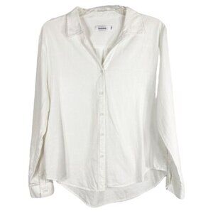 Saovere Medium Top Button Down Shirt Blouse Linen Cotton V Neck Long Sleeve 1594